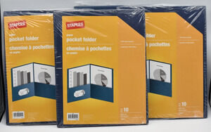 Staples 2-Pocket 100 Sheet Capacity Folders w/Business Card Slot Blue x-39 NEW